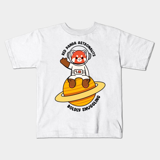 Red panda astronauts boldly snuggling Kids T-Shirt by Peazyy